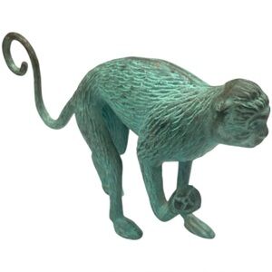 Vintage Turquoise Patina Spider Monkey Metal Figurine or Paperweight